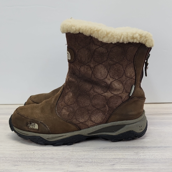 The North Face Womens Quilted Winter Boots Cozy Shearling  Waterproof  Brown 9.5 - Picture 2 of 16